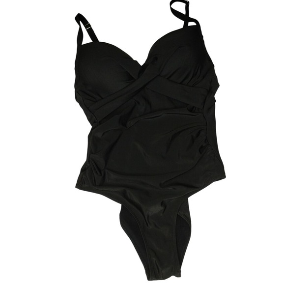 One‎ Piece Swimsuit Ruched Tummy Control Criss Cross Front 1XL Black - Picture 1 of 14